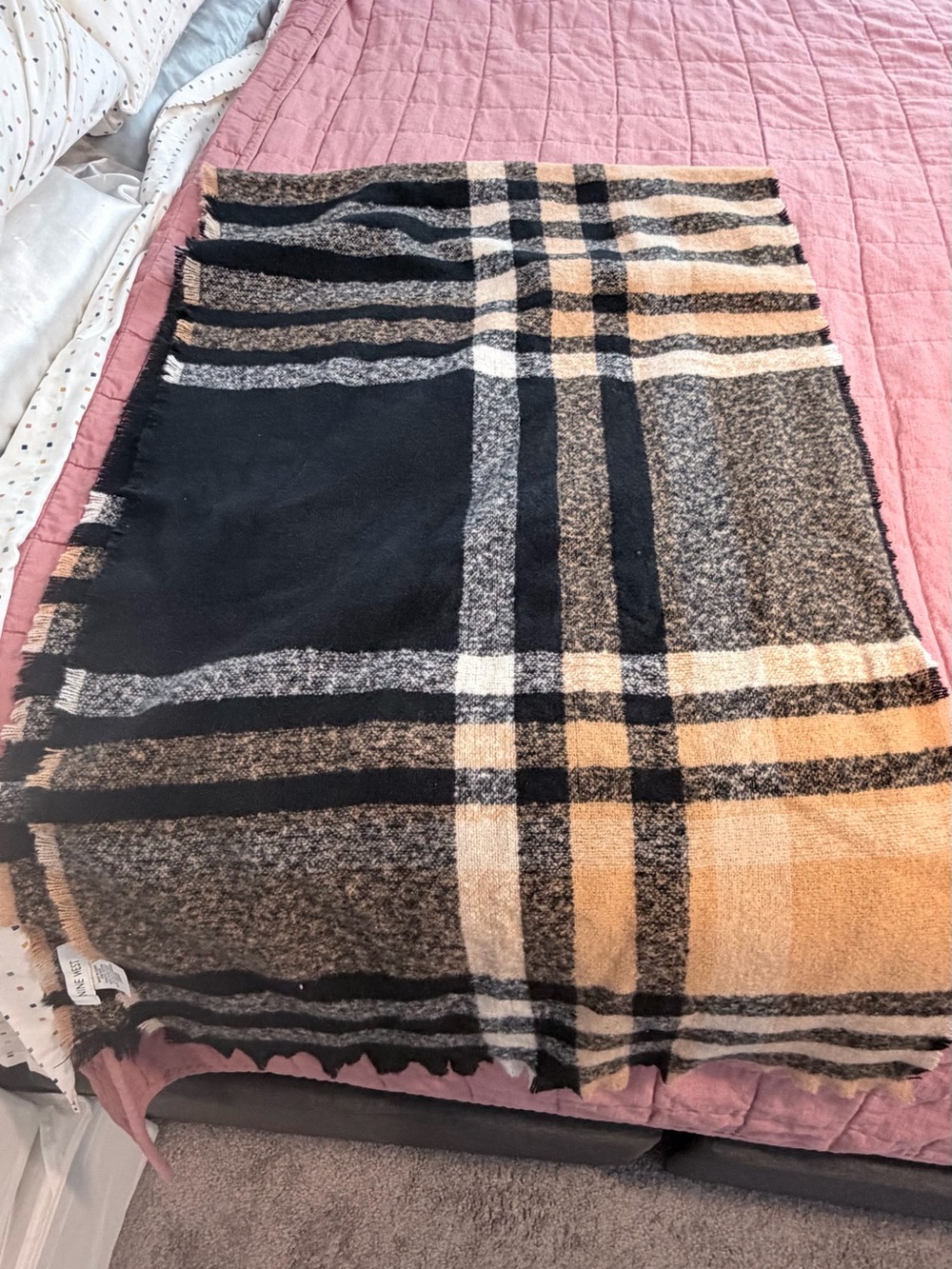 Nine West Black and Tan Plaid Scarf Wrap
